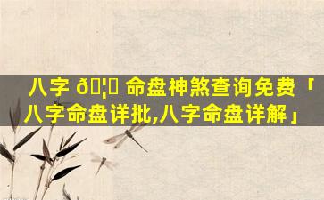 八字 🦊 命盘神煞查询免费「八字命盘详批,八字命盘详解」